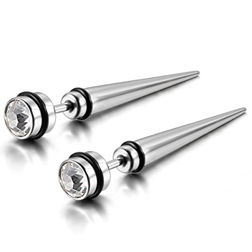 Flongo 6Pcs Men's Piercing Screw Stainless Steel Spike Faux Taper Stud Earrings, Valentine Christmas Spike Earrings For Men Women #TOP2