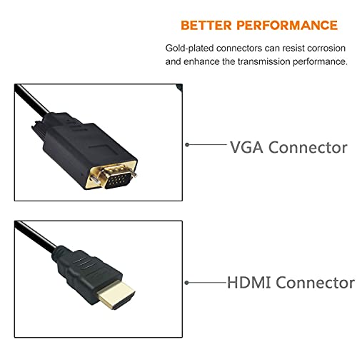 Peotriol Hdmi To Vga Cable, 1080P Hdmi Male To Vga Male M/M Video Converter Cord Vga Adapter Compatible W/ Hdmi Desktop, Laptop, Dvd To 15 Pin D-Sub Vga Hdtv Monitor Projector - 6Feet #TOP1