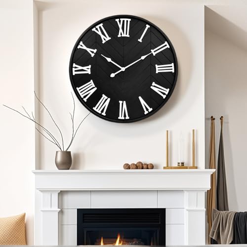 Reloj de pared grande 30 pulgadas estilo farmhouse negro miniatura 2
