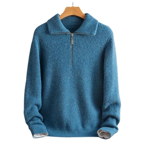Kelsiop Men's Winter Zipper Lapel Thick Needle Plus Size Cashmere Sweater4