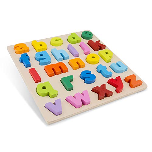 Image of New Classic Toys Puzzle Alphabet Educational Wooden Toys for 2 Year Old Boy and Girl Toddlers Learn The Alphabet, Multi-Colour Colour, Lowercase