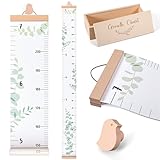 DoubleFill Height Growth Chart Wall for Kids with Wooden Keepsake Box & Hook 7 ft Children Height Measurement Canvas Measure Ruler Baby Growth Tracker Board Removable Nursery Wall Decor(Bird)