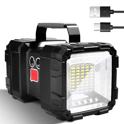 LETOUR LED Spotlight Flashlight,Rechargeable Flashlight 200000L10000mAh High-Powered Searchlight Camping 3+4 Lights Modes LED Handheld Spotlight Waterproof XXX-Large