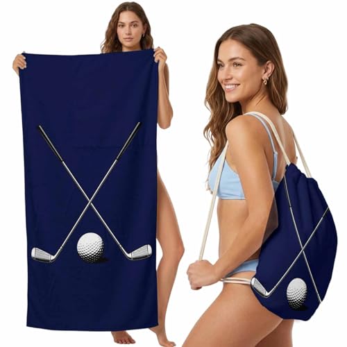 Golf Clubs Golf Bal Beach Towel Classic Sport Dark Blue