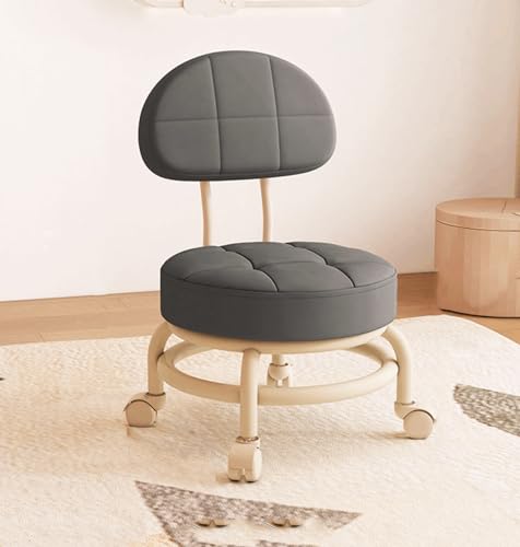 キャスター付き椅子 低い、丸椅子、作業椅子 キャスター付き、キャスター付き椅子 背もたれあり、防水 静音キャスター 360°回転 、低所作業 おしゃれ グレー 背もたれ付き