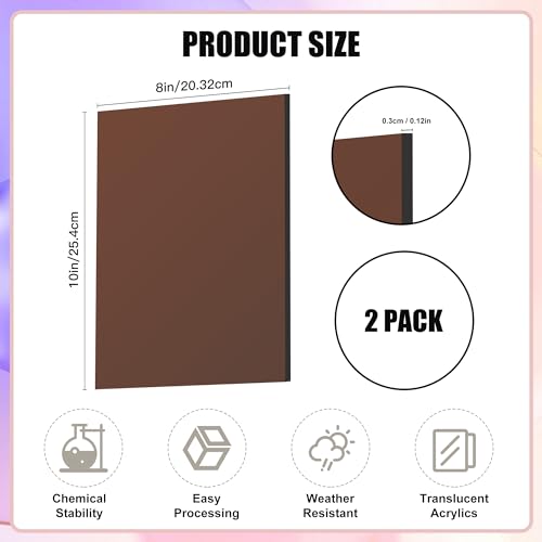 Image of Lesnlok Brown Acrylic Sheets 1 /8 inch Thick 3mm 2 Pack 8 x 10 Clear Plexiglass Sheets,for Sign,Craft,Painting,Laser Cutting,DIY Display Projects (8 inchx 10 inch, Brown, 2)