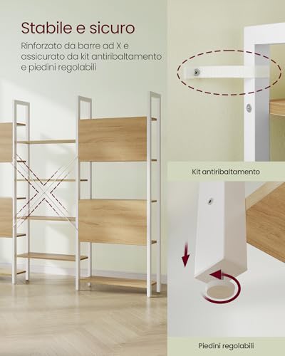 VASAGLE Libreria, Scaffale Portaoggetti, con 14 Ripiani, Struttura in Metallo, Soggiorno Studio Ufficio, Stile Industriale, 24 x 158 x 166 cm, Rovere Dorato e Bianco Opaco LLS107YA01 - Immagine 4