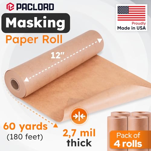 Image of 12 inch x 60 Yards (180 feet) Masking Paper Roll (Pack of 4) - Made in USA General Purpose Kraft Masking Paper for Painting - Painters' Protection from Splatter and Overspray