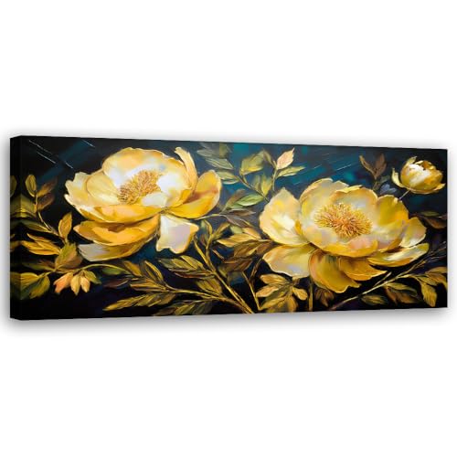 Feeby Stampe Da Parete - Quadri Soggiorno - Peonie gialle Fiori moderni - 70x25 cm - Decorazioni Camera Da Letto
