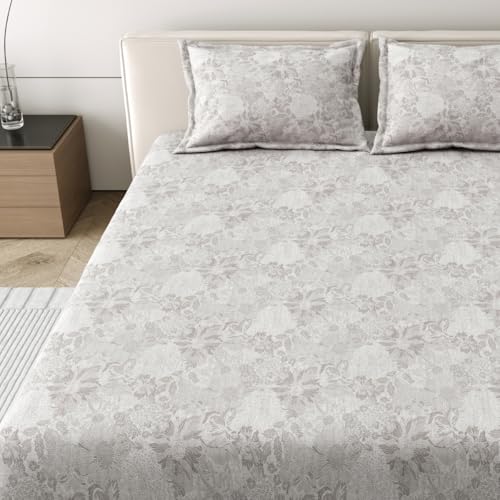 Image of Mafatlal 186 Tc Corsica Pure Cotton Bedsheet King Size | 274 X 274 Cm | Summer Comfortable Sabana for Soft Comfortable Sleep | Includes 2 Pillow Covers | White Down