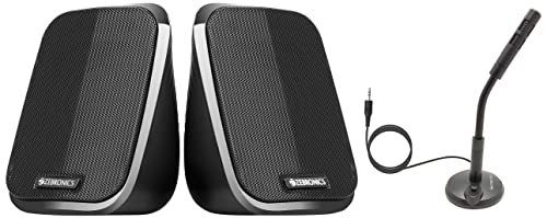 Image of ZEBRONICS Zeb-Fame 5watts 2.0 Multi Media Speakers with AUX, USB and Volume Control (Black) & ZEB-SM600 PRO Omnidirectional Desktop Microphone, 3.5mm Connector, Flexible Design, 2 Meter Braided Cable