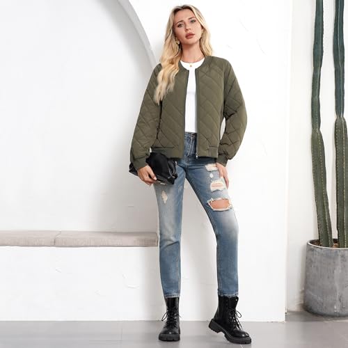 Women's Bomber Jacket - Fashion Quilted Casual Bomber Jakcets Lightweight Zip up Outerwear Jacket with Pockets2