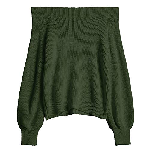 ZAFUL Women's Knit Sweater Lantern Sleeve Casual Batwing Sleeve Off Shoulder Loose Pullover