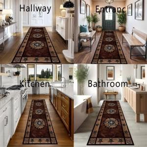 Vintage Black Brown Star Rug Runners for Hallways 2x7ft,Rustic Primitive Country Texas Star Kitchen Rugs Non Skid Washable Entryway Runner Rug Indoor Runner Rug for Hallway Laundry Room - Image 4