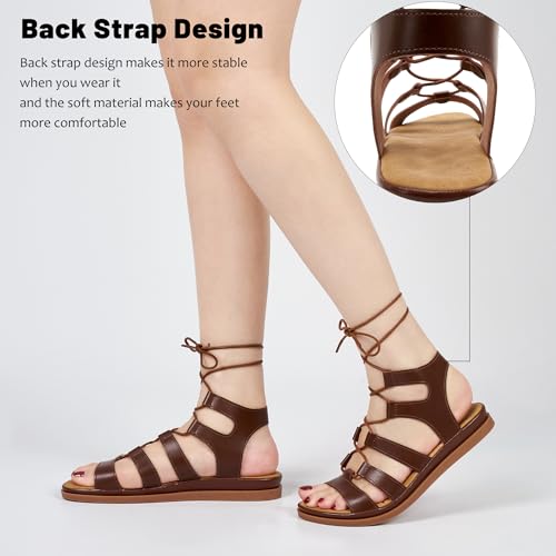 Image of HARENCE Summer Flat Sandals for Women: Comfortable Strappy Cross Lace Up Gladiator Flats Shoes Dressy Casual Non Slip Walking Sandal