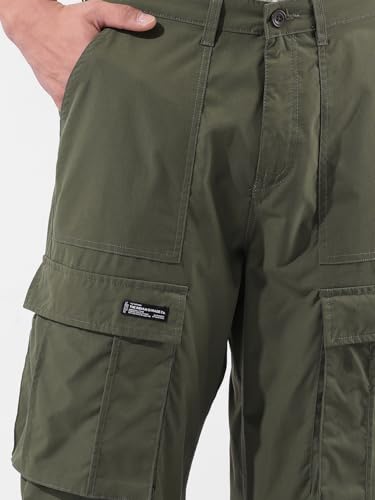 Image of The Indian Garage Co Men Relaxed Fit Textured Mid-Rise Cargos