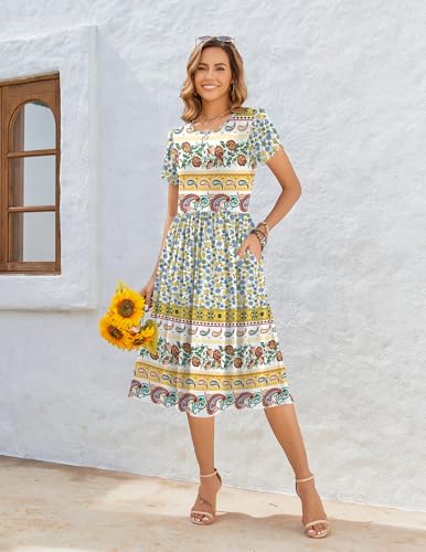 Image of Zeagoo Womens Summer Dresses Casual Aline Midi Dress Short Sleeve Floral Tshirt Dress Flowy Beach Sundresses with Pockets