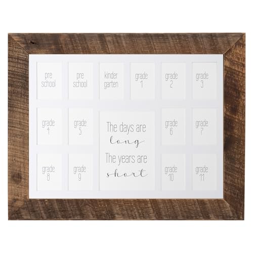Image of Rustic Red Door Co. 12x16 School Days Picture Frame with Multiple Openings - School Years Photo Collage - The Days Are Long - 2 Pre-School & Kindergarten to 12th Grade (15 Photos, 2PreK-12th, White)