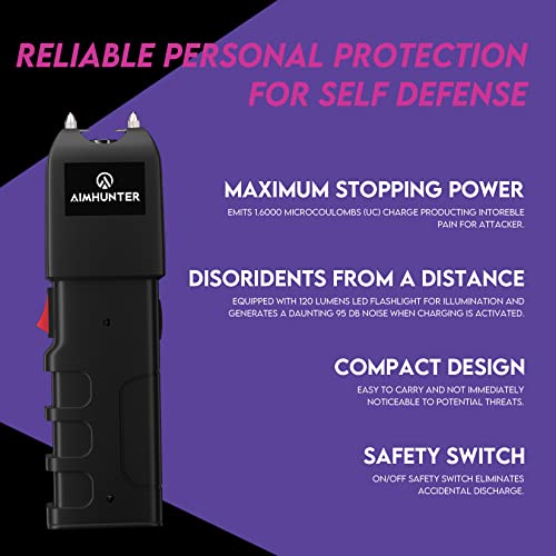 Aimhunter Stun Gun For Women Stun Guns Rechargeable With Led Flashlight And Anti-Grab Bar Technology (Black 1) #TOP3