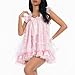 Satini Lingerie Satin Sissy Babydoll Ruffles Frilly Lace Nightie Negligee Cosplay Nightwear Dress (Baby Pink - White, XXL)