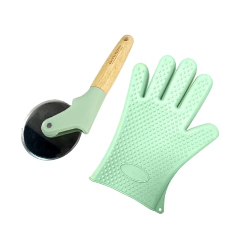Fackelmann Set Guanto da Forno e Rotella Tagliapizza, Accessori in Silicone e Acciaio Inossidabile Resistenti al Calore, Antiscivolo e Facili da Pulire, Set Pizza e Pasticceria