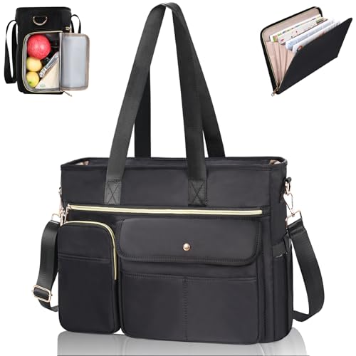ESTARER Lehrertasche mit Erweiterter Aktenordnertasche,Arbeitstasche mit Fächern für Laptop,Tragbare Lehrertasche für Frauen,Schultertasche Laptop Handtasche für Laptop,Lehrerbedarf,15.6 zoll,Schwarz