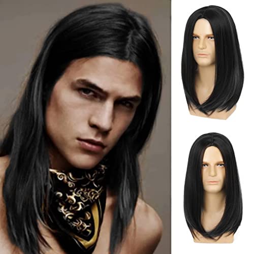 Beweig Mens Long Black Wig Long Straight Wig for Men Middle 