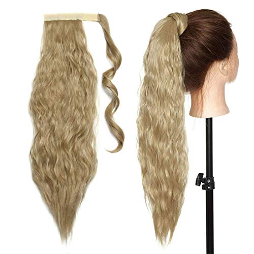 Magic Paste Wrap Around Ponytail Extensions Long Corn Wave Ponytail Hairpiece Clip on Ponytail Hair Extensions for Women 26 Inch - Medium Brown chenghuax (Color : Ash Blonde)