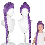 POP lina Peluca Cosplay para Niños, Peluca Carnavales Niña, Pelucas para Disfraz de Hunteres para Niña, Animes Cosplay Peluca-Morado, para Carnavales Halloween Party Cosplays