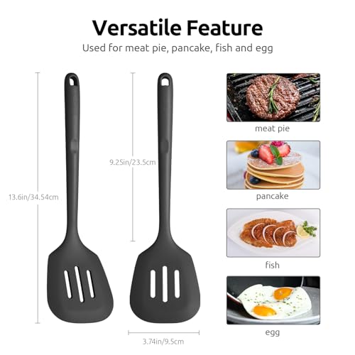 Image of U-Taste Silicone Turner Slotted Spatula, 13.6 inch Long /3.7 inch Wide, Black