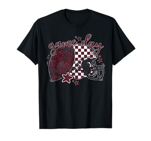 Maroon Leopard Game Day Football Touchdown Season Men Boys T-Shirt