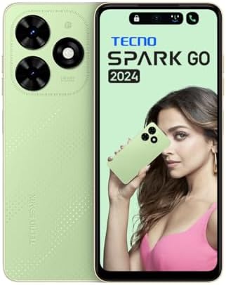 TECNO Spark Go 2024 (Magic Skin Green,6GB* RAM, 64GB ROM)| Segment First 90Hz Dot-in Display with Dynamic Port & Dual Speakers with DTS| 5000mAh| 10W Type-C| Fingerprint Sensor| Octa-Core Processor