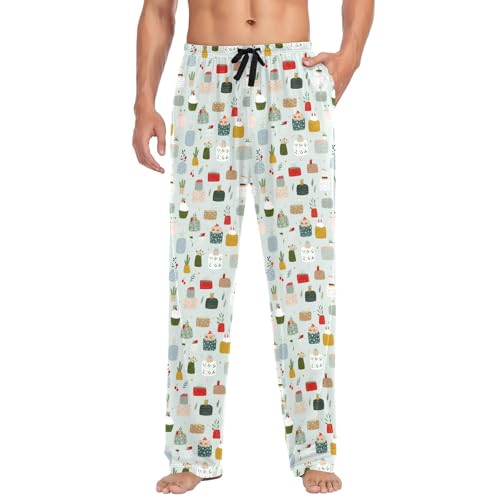 Mens Cotton Pajama Pants Sleep Lounge Pj Bottoms Sleepwear with Pockets Drawstring S Cake