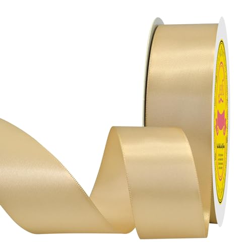 Image of Double Face Champagne Gold Satin Ribbon 1-1 /2 inch X 50 Yards Polyester Champagne Gold Ribbon for Gift Wrapping Very Suitable for Weddings Party Hair Bow Invitation Decorations and More