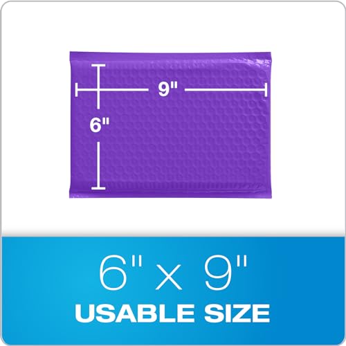 Image of Quality Park Bubble Mailers, 6 x 9, Purple Poly Mailers, Padded Envelopes, Shipping Bags, Water Resistant, Self Seal, 50 Per Box (QUA85904)