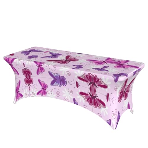Nappe imprimée papillon rose chic avec housses de table 1.8m