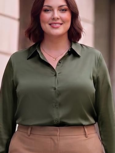 Image of Style Quotient Women Olive Satin Regular Formal Shirt