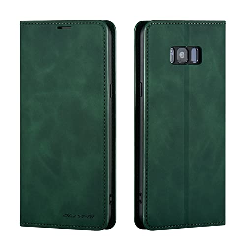 QLTYPRI Case for Samsung Galaxy S8 Plus, Premium PU Leather Cover TPU Bumper with Card Holder Kickstand Hidden Magnetic Adsorption Flip Wallet Case Cover for Samsung Galaxy S8 Plus - Green