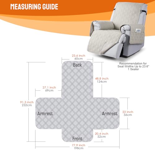 Image of VANSOFY 100% Waterproof Recliner Chair Covers, Recliner Cover Non-Slip Dog Chair Cover Furniture Protector Washable Slipcover with Pocket, Elastic Straps for Pets, Dogs(Beige, 23.6 inch)