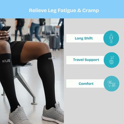 Image of KUE Knee Compression Socks for Men & Women - 18-21 mmHg Support for Pain Relief, Circulation, Blood Recovery - Sports, Running, Football, Cycling - Knee-High, Moisture-Wicking