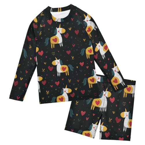 Traje de baño con protección UV para niños y diseño de unicornios contra erupciones manga larga