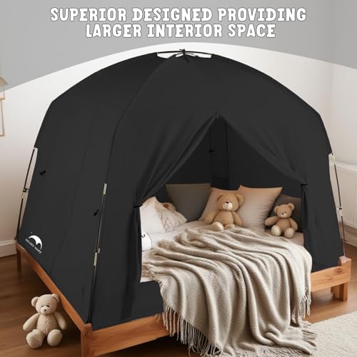 Bed Tents for Kids and Adult, Portable 100% Breathable and 93% Blackout Dream Play Tent, 3 Doors Big Privacy Space Sleeping Canopy for Indoor Floor or Twin Full Queen Sizes Bed (Black, Full) by GOLDEN MARS - Image 2