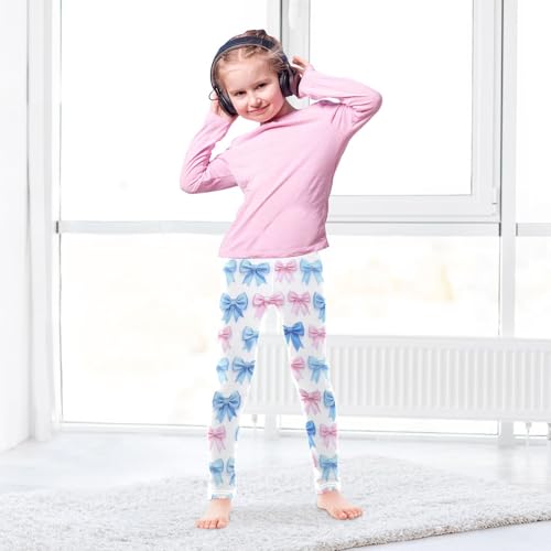 Girls Leggings Blue and Pink Bow Soft Toddler Leggings for Girls Kids Pants Size 4T-10T4