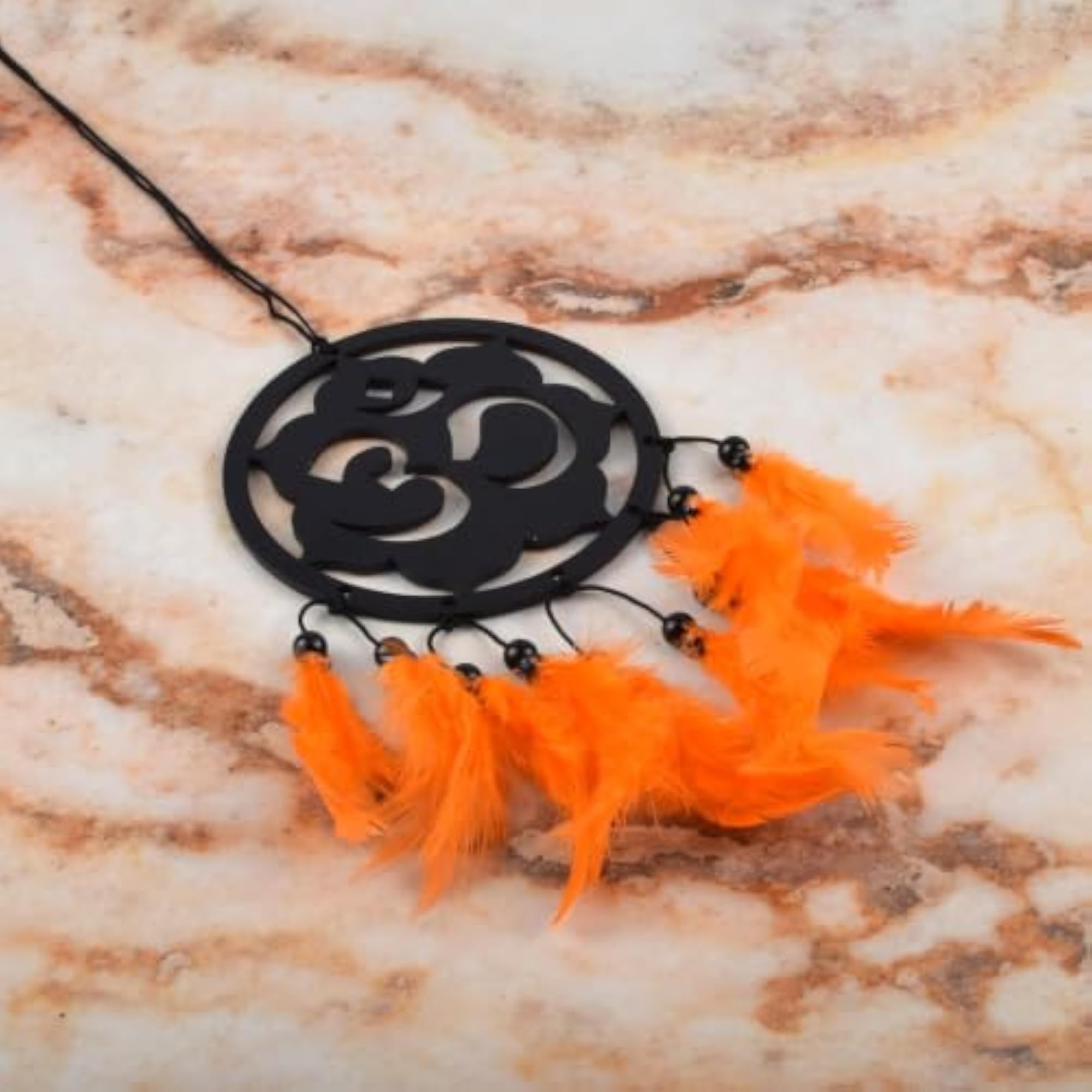 Om Dream Catcher with Orange Feathers