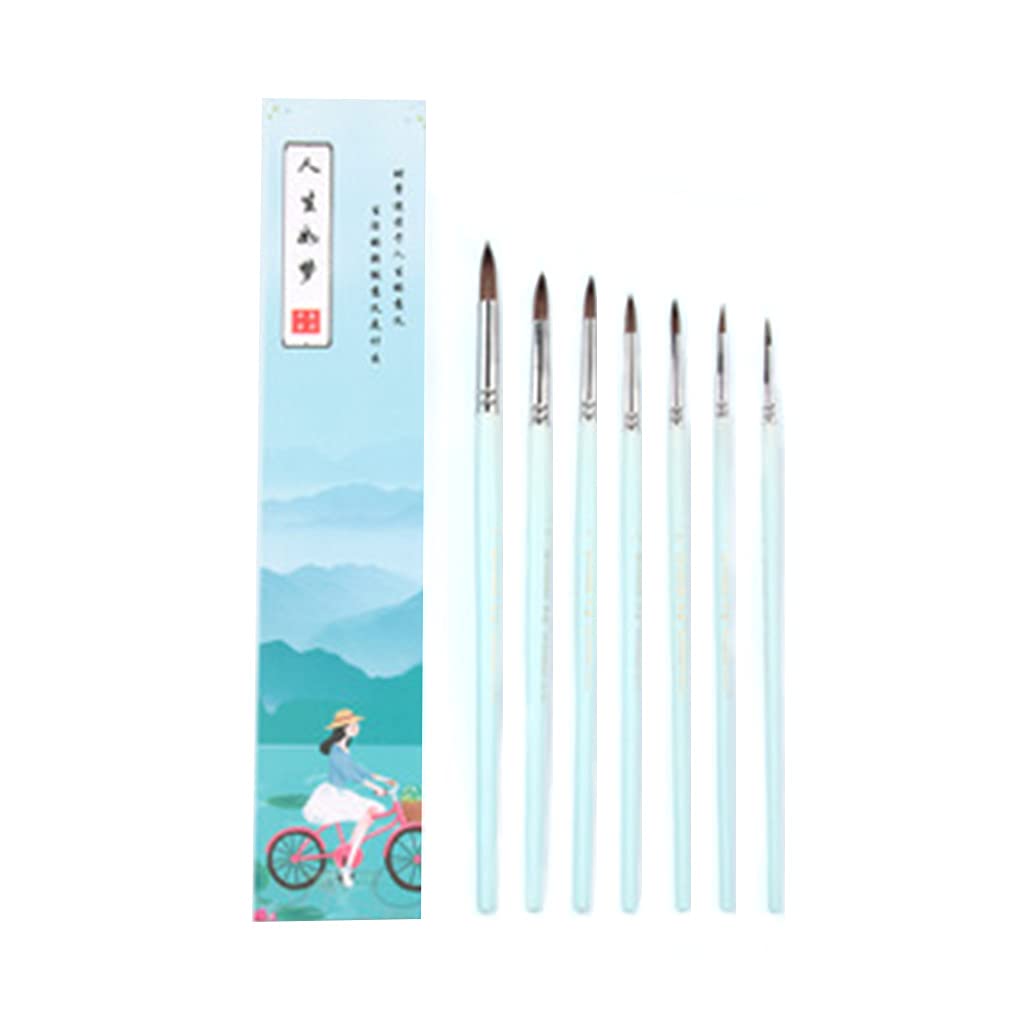 Rbrmhm Blue 7 Pieces Premium Pointed Gouache Paint Brush Wood Rod Brush Painting Drawing Supplies Paint Brush For Ideal For Acry