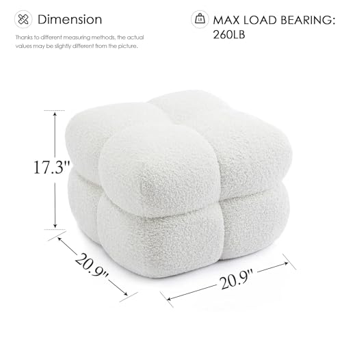 Image of Zesthouse Square Pouf Ottomans Set of 2, Modern Backless Vanity Stool for Bedroom, White Fuzzy Foot Rest for Couch, Upholstered Tufted Footstool, Sherpa Fabric Ottoman Coffee Table for Living Room