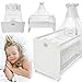 Traumhaftes weißes Babybett umbaubar – vom 70x140 cm Babybett zum Juniorbett umbaubar – mit Matratze, Bettwäsche, Himmel, Premium Kinderbett