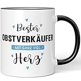 JUNIWORDS Tasse, Bester Obstverkäufer, mit ganz viel Herz, Schwarz (6056963)