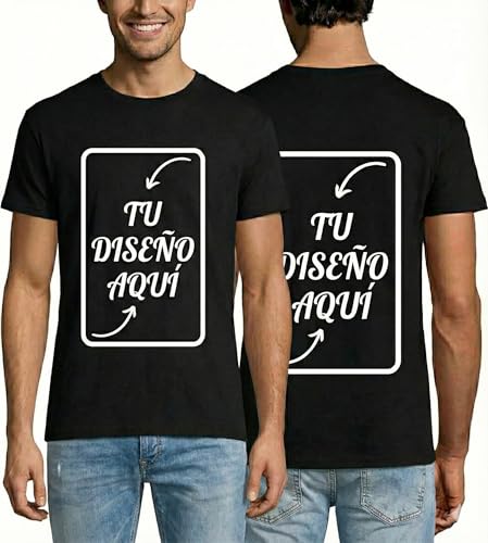 Camiseta Hombre Personalizada - Camisetas Personalizadas Hombres - Camisetas para Personalizar 2 Caras - Camiseta Personalizable por Delante y Detras - Regalos Personalizados - DTG o DTF (L)