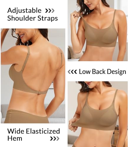 Image of Seamless Low Back Bra Wireless Padded Bralette Thin Straps Comfort Halter Backless Cross Multiway Convertible Bras